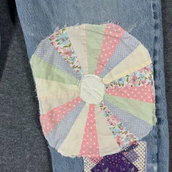 Upcycled OOAK Patchwork Jeans Fits 30X33 Quilt Feedstack Tattered Worn Farmhouse - Picture 4 of 15